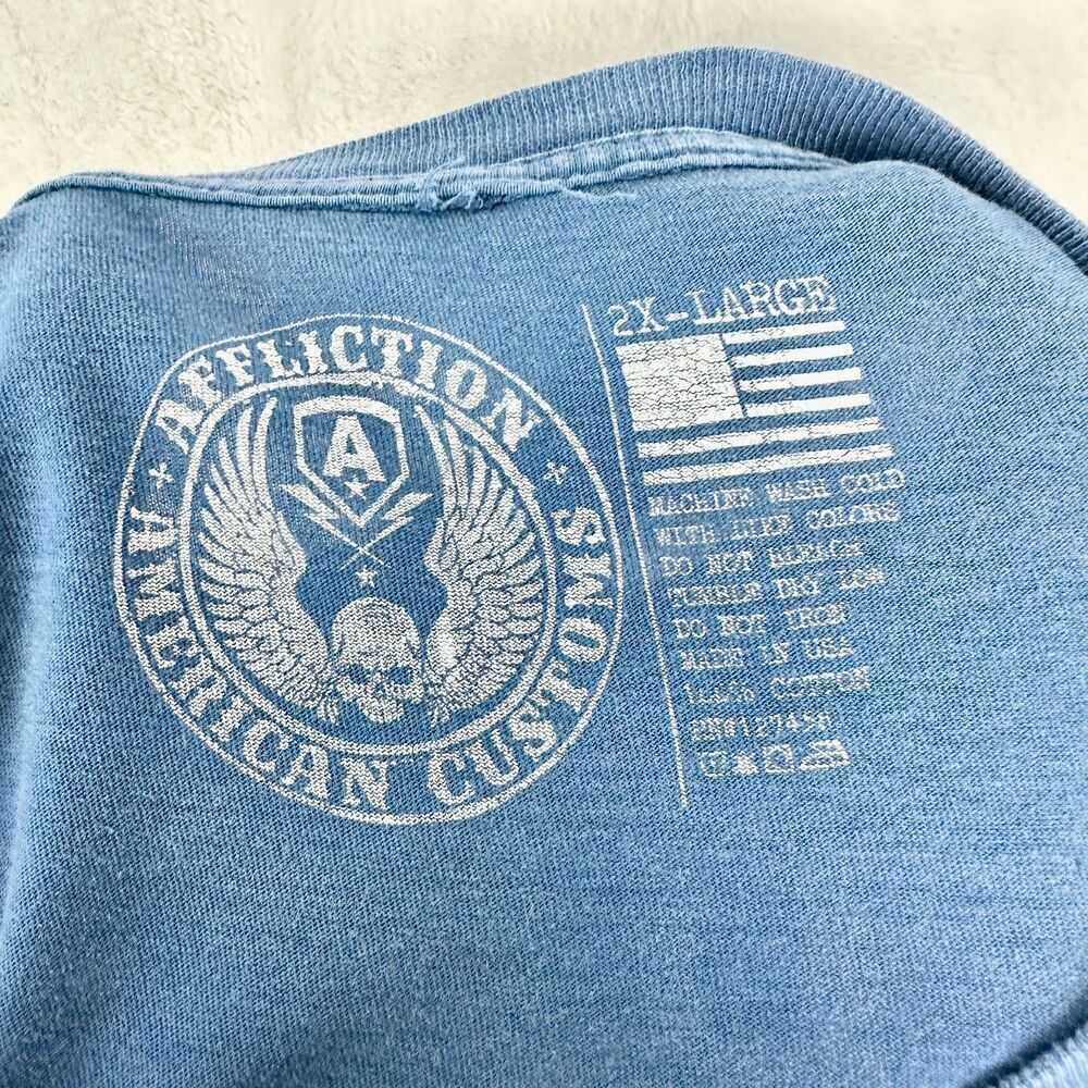 Affliction American Customs Tee Shirt Size 2XL Crewneck Blue Jesse Pinkman Y2K - Picture 6 of 6